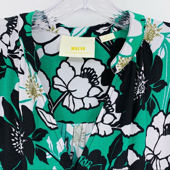 Anthropologie Maeve Juno Floral Mini Dress Green Black White Size XXS - Picture 4 of 10